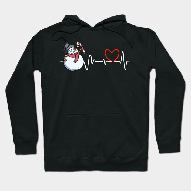 Heartbeat Christmas Candy Snowman Face Funny Heart Frequency Hoodie by alcoshirts